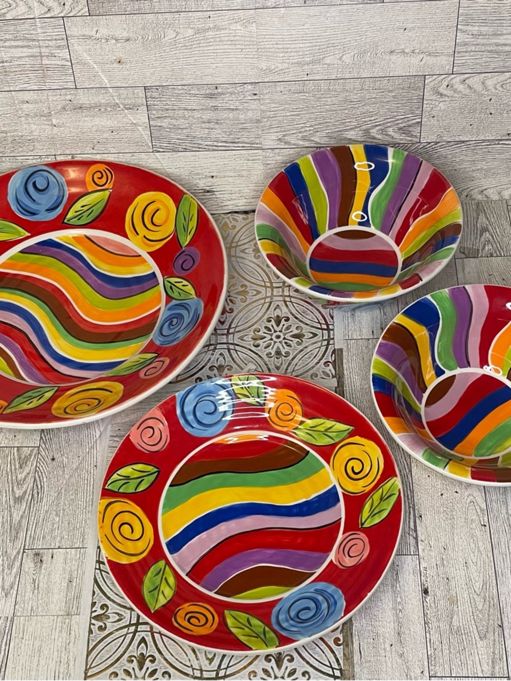 Housenware by Mary rose young Hand-Painted Multicolor Bright Floral 4 piece